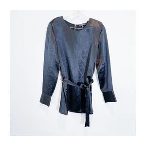 Theory Easy Long Sleeve Cuff Top Emory Satin Black Top SZM